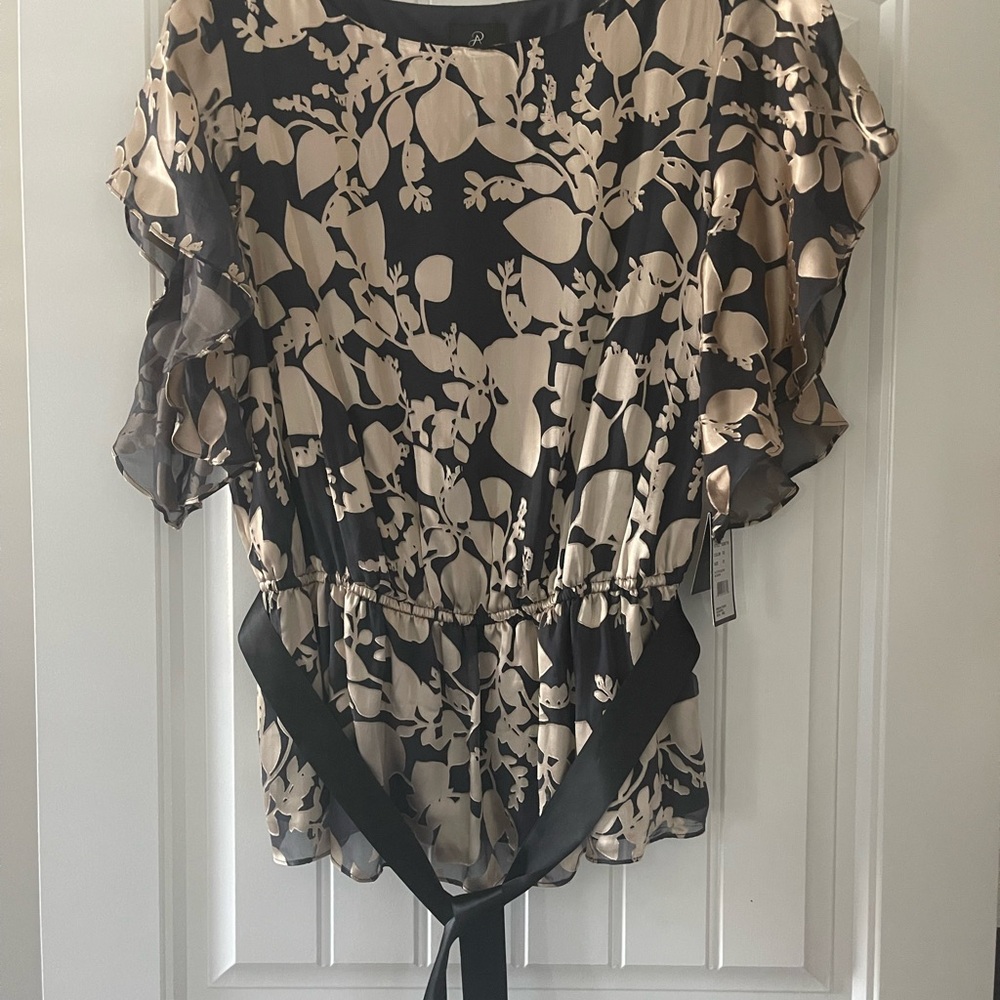 Adriana Papell  Black and Cream Floral Blouse